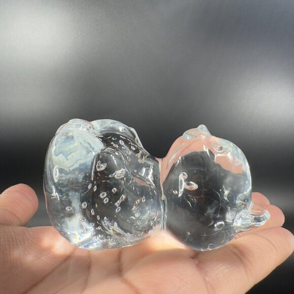 Vintage Clear Baby Bear Glass Figurine Paperweight With Small Bubbles Whimsical - Picture 7 of 12